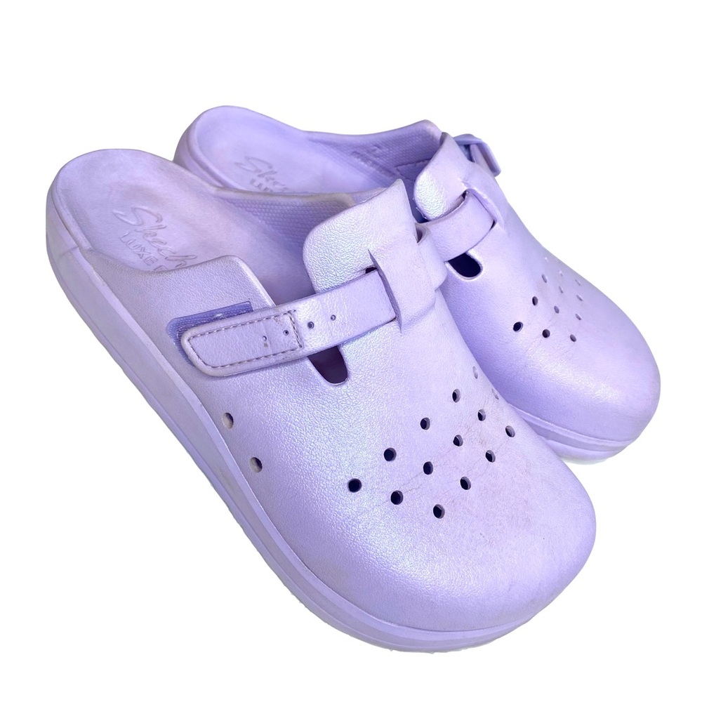 Skechers Women’s Metallic Lilac Foamies Waterproof Slip-on Mule Shoes Size 7